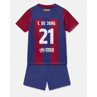 Dětský Fotbalový dres Barcelona Frenkie de Jong #21 2023-24 Domácí Krátký Rukáv (+ trenýrky)
